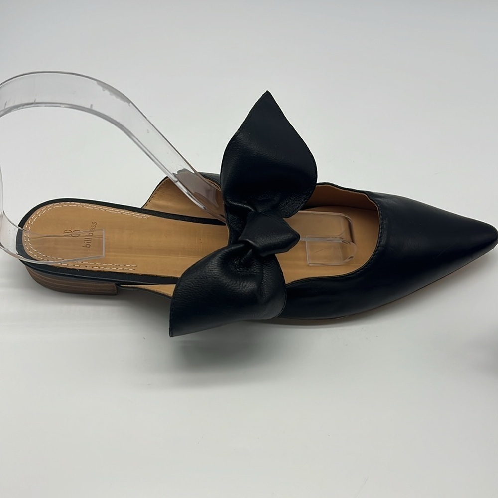 Bill Blass - Sabrina Black Leather Pointed Toe Bow Slip On Lightweight Flats 10 - Picture 8 of 15